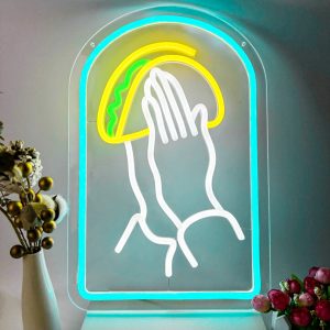 1 pc Praying Hands Handheld Tortilla Neon LED Sign, Tortilla Neon is Mexican Food Store Wall Decoration Business Neon Decorations, Great for Parties, Bedrooms, Bars, Shops, Rooms, Friends Gathering Wall Decorations, Gift for Tortilla Lovers