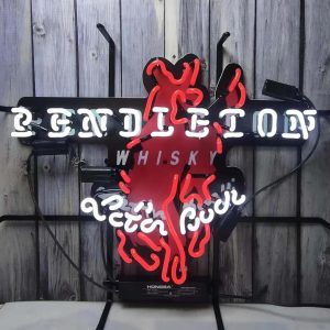 High Quality Super Bright Open Letter Display Beer Bar Pendleton Whisky Sign, HD Jet Graphic Printed Board, Large Bright Glowing Glass Tube Neon LED Sign for Office, Party, Coffee Shop, Bar, Birthday, Men’s Cave, Home and Event Wall Art Decoration.