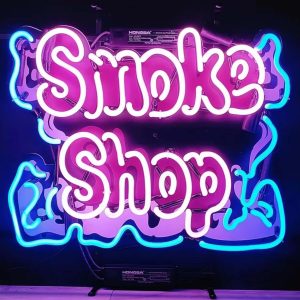 High Quality Super Bright Open Letter Display Smoke Shop Sign, HD Jet Graphic Printed Board, Large Bright Glowing Glass Tube Neon LED Sign for Office, Party, Coffee Shop, Bar, Birthday, Men’s Cave, Home and Event Wall Art Decoration.