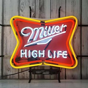 High Quality Super Bright Miller High Lifetime Beer Sign, HD Inkjet Graphic Printed Board, Large Glowing Glass Tube Neon LED Signs for Office, Party, Coffee Shop, Bar, Birthday, Men’s Cave, Home and Event Wall Art Decoration.