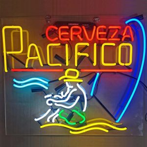 High quality super bright Cerveza Pacifico sign, large glowing glass tube neon LED sign for office, party, coffee shop, bar, birthday, man cave, home and event wall art decoration.