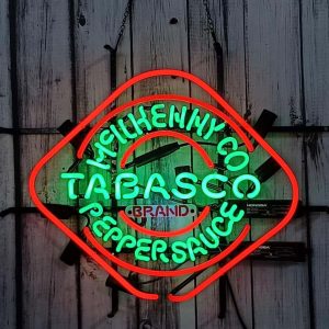 High quality super bright TABASCO sign with HD inkjet graphic printing board, large glowing glass tube neon LED sign for office, party, coffee shop, bar, birthday, man cave, home and event wall art decoration.