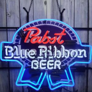 High Quality Super Bright Pabst Blue Ribbon Beer Bar Sign, HD Inkjet Graphic Printed Board, Large Glowing Glass Tube Neon LED Sign for Office, Party, Coffee Shop, Bar, Birthday, Men’s Cave, Home and Event Wall Art Decoration.