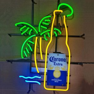 High Quality Super Bright Urby Corona Beer Bottle Palm Tree Sign, HD Inkjet Graphic Printed Board, Large Glowing Glass Tube Neon LED Signs for Office, Party, Coffee Shop, Bar, Birthday, Men’s Cave, Home and Event Wall Art Decoration.
