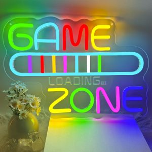 1 pc GAME ZONE Loading LED Neon Sign, 3D Engraving, Ambient Wall Decoration Neon Sign, Suitable for use in parties, game rooms, shops, homes, clubs, living rooms, bars, bedrooms and home wall decorations, as a friend’s family birthday, holiday gift preferred, USB powered light up sign hanging device, 5V USB power supply