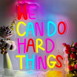 1 pc WE CAN DO HARD THINGS LED neon sign, ambient wall decoration neon sign for home, party, living room, bar, club, library, game room, as birthday, holiday gift, bedroom and home wall decoration, USB powered illuminated sign hanging device, 5V USB power supply