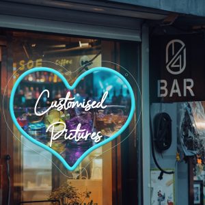 Customised heart shaped UV neon sign for living room, bedroom, office, bar, restaurant Unique LED neon illuminated sign for personalised neon decorations for weddings, birthdays, Christmas, New Year, housewarming etc.